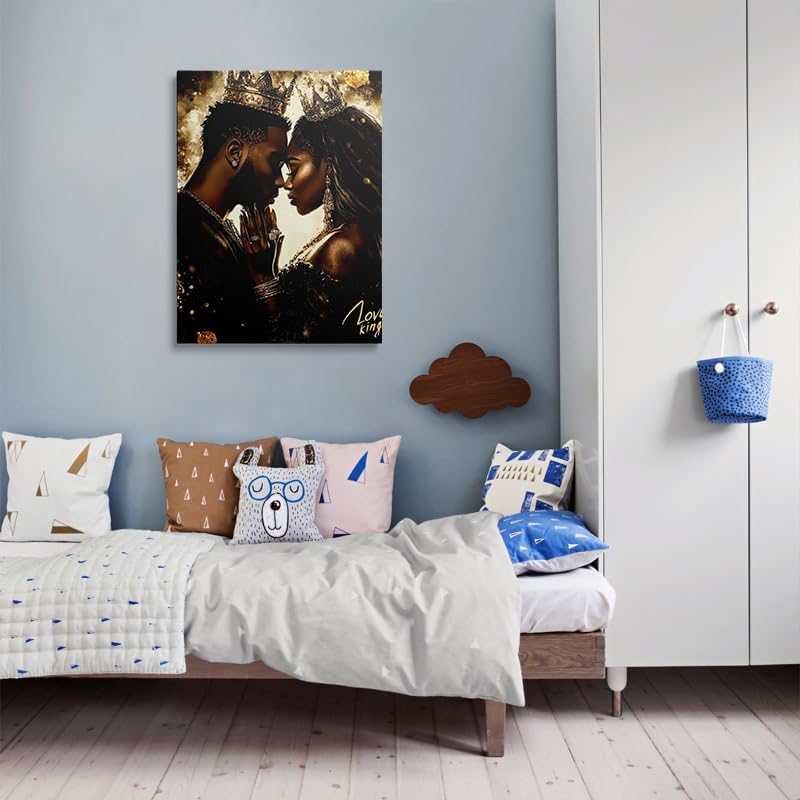 African American King Queen Canvas Wall Art Black Couple Crown Wall Decor Prints Posters Portrait Painting Framed Artwork For The Bedroom Living Room Home Decor Wedding Gifts For Couples 12x16 Inches