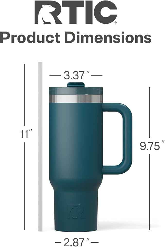 RTIC 30 oz Road Trip Tumbler Double-Walled Ceramic Lined InsulatedStainless Steel Portable Travel Coffee Mug Cup with Lid, Handle and Straw, Marine