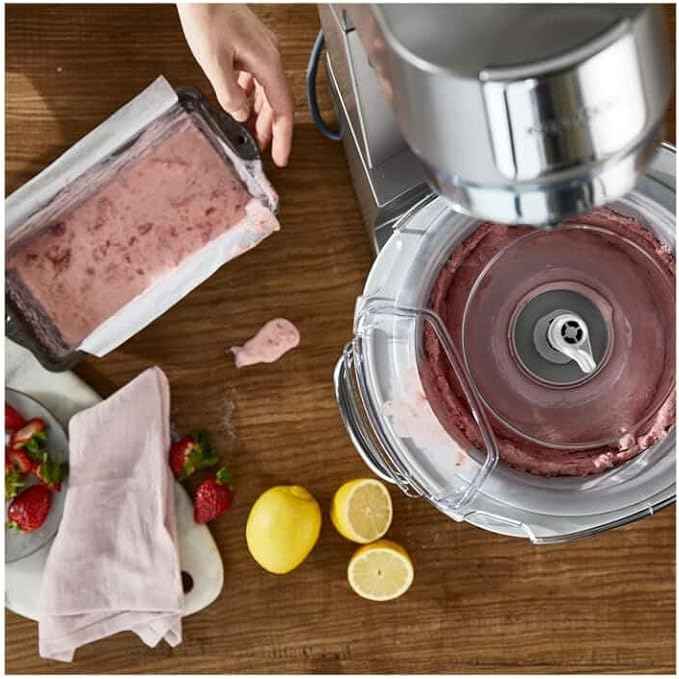 Kenwood Glacier, Frozen Dessert Maker for Sorbet and Frozen Yoghurt, Ice Cream Maker Attachment for Food Processor, Suitable with Chef Stand Mixer, Bowl 1L, KAX71.000WH, Plastic, White