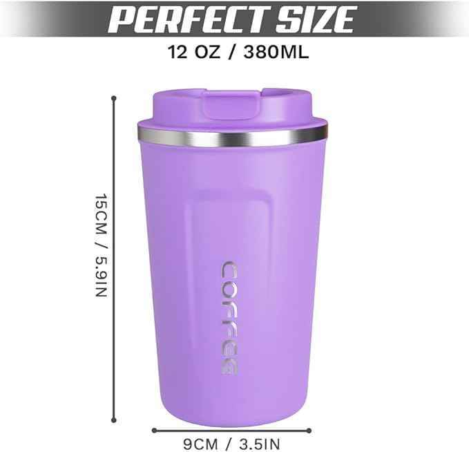 SPLMIFA Travel coffee mugs leak-proof, reusable coffee cup with lid, stainless steel vacuum insulated coffee tumblers, thermal insulation cups for men & women keep drinks hot & cold (2nd-Purple, 12OZ)