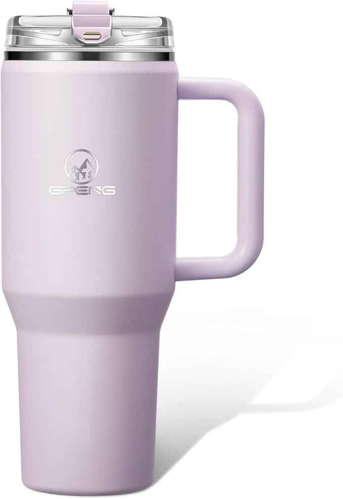 Gpeng 30/40/50 oz Tumbler with Handle, Water Bottles with Straw Lid, Insulated Stainless Steel Travel Mug Cup Holder Friendly, Keep Drinks Cold or Hot for Hours