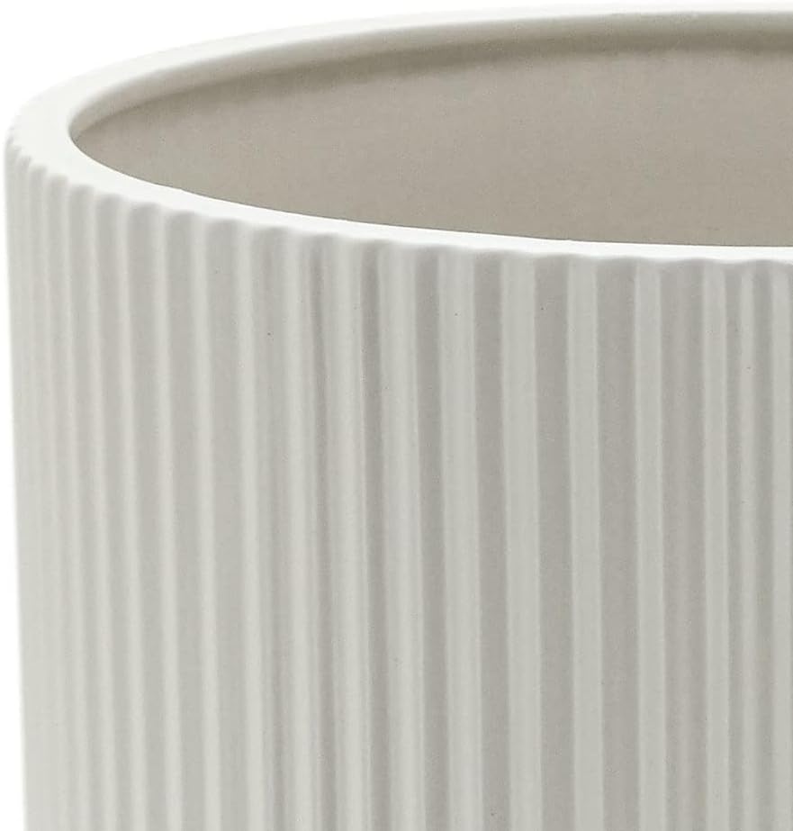 Amazon Basics Fluted Ceramic Round Planter, 10 in, White