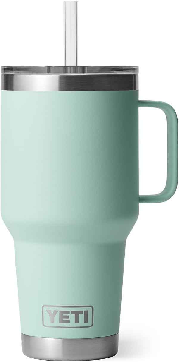 YETI Rambler 35 oz Tumbler with Handle and Straw Lid, Travel Mug Water Tumbler, Vacuum Insulated Cup with Handle, Stainless Steel, Seafoam