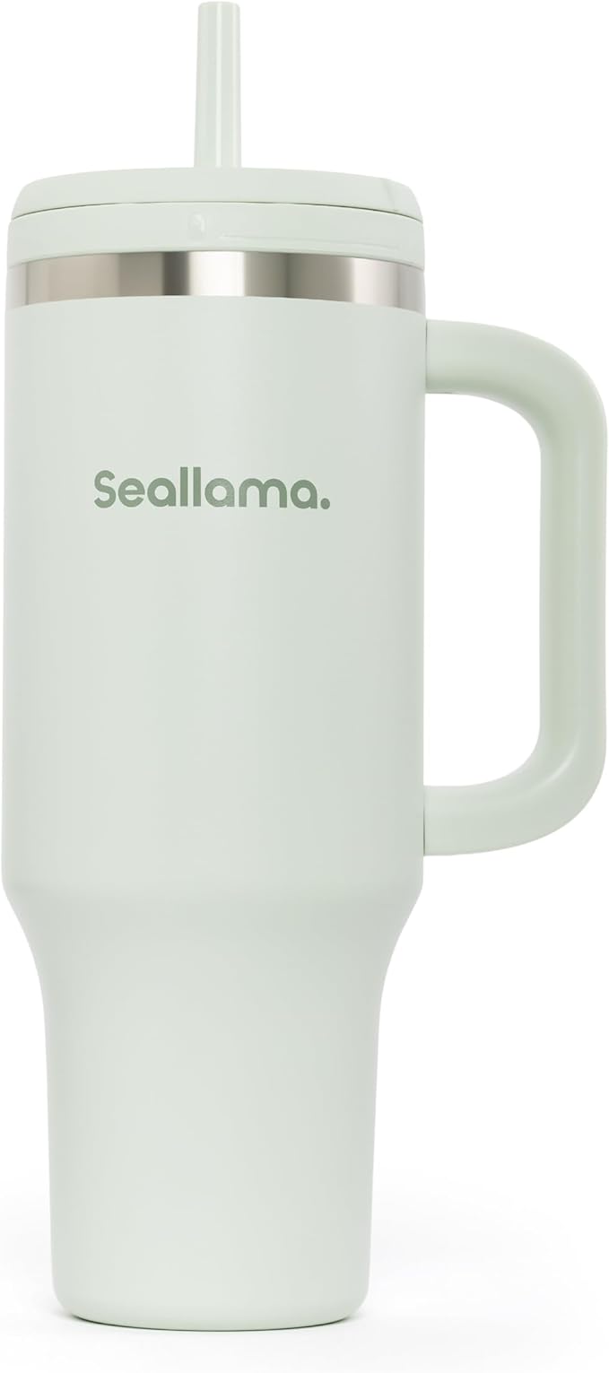 Seallama. Tumbler with Handle and Straw 40 oz | Cup Holder Compatible for Travel | Insulated Stainless Steel Cup | BPA-Free | (Matcha Frosting)