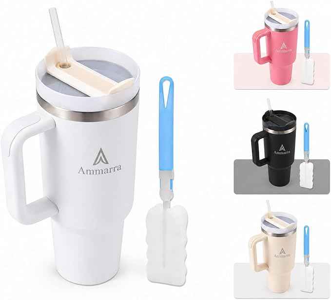 40 oz Tumbler with Handle and Straw | Insulated Stainless Steel Travel Mug with Leak Proof Lid | Cup Holder Friendly | BPA Free | Keeps Cold 12 Hours