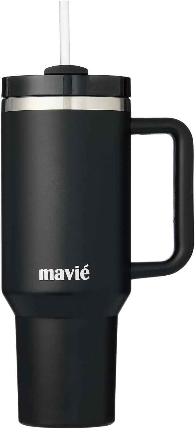 40oz Tumbler With Handle & Straw, Vacuum Insulated Stainless Steel Water Bottle With Leakproof Twist Sip Lid, Rubber Base, Dishwasher Safe, Cup Holder Friendly Travel Coffee Mug (Black)