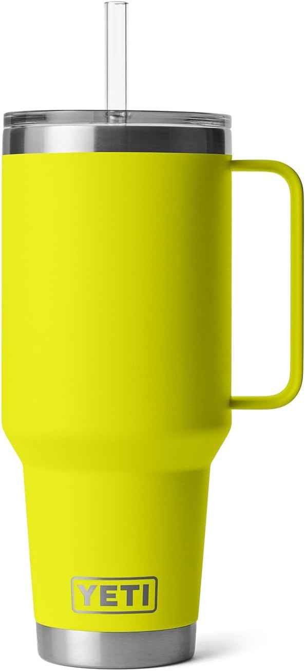 YETI Rambler 42 oz Tumbler with Handle and Straw Lid, Travel Mug Water Tumbler, Vacuum Insulated Cup with Handle, Stainless Steel, Firefly Yellow