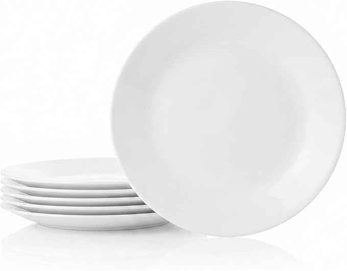 Corelle Vitrelle 6-Piece Salad Appetizer Plate Set Triple Layer Glass and Chip Resistant, 6-3/4-Inch Lightweight Round Plates, Winter Frost White