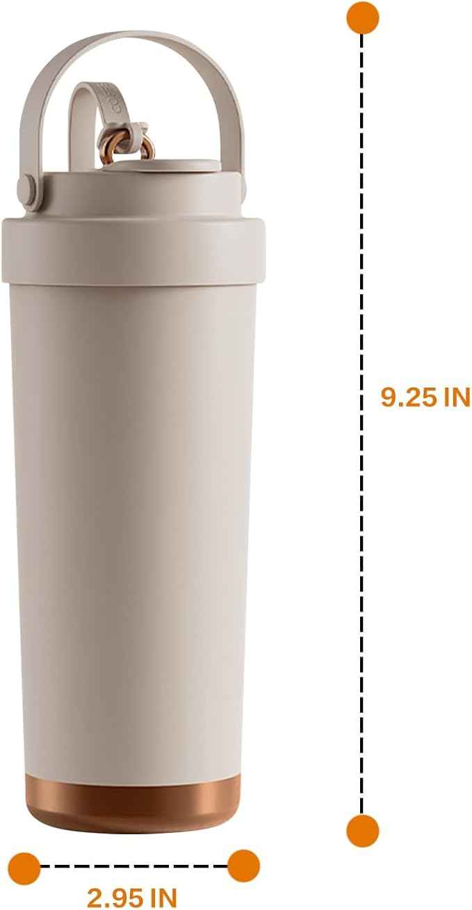 26oz Ceramic Coated Water Bottle, 3-Way Drinking (Straw/Sip/Wide Mouth), 6H Hot & Cold Insulated Water Bottle Leakproof Travel Cup with Handle - Off White