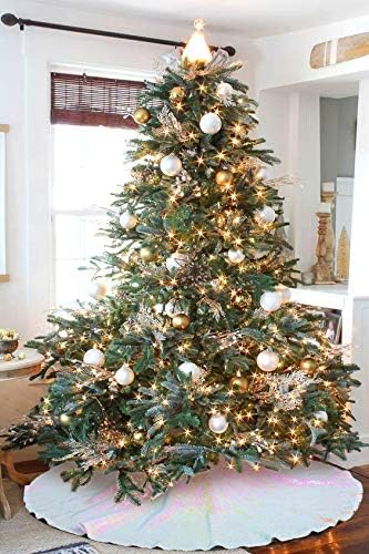 Large Christmas Tree Skirt 48 inches Sequin Tree Skirt Glitter Xmas Holiday Decoration Iridescent White