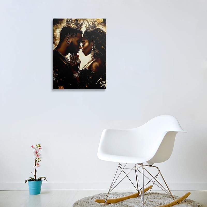 African American King Queen Canvas Wall Art Black Couple Crown Wall Decor Prints Posters Portrait Painting Framed Artwork For The Bedroom Living Room Home Decor Wedding Gifts For Couples 12x16 Inches