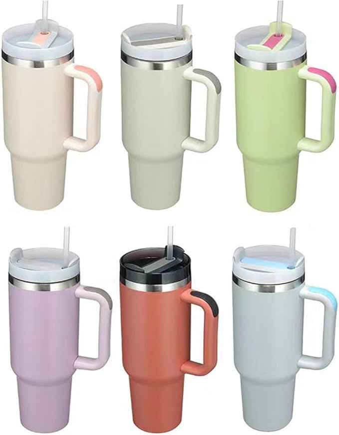 40oz Insulated Travel Mug Tumbler With Handle and Straw,Stainless Steel Double Wall Vacuum Cup Keep Drink Cold and Hot (Brick-red#)