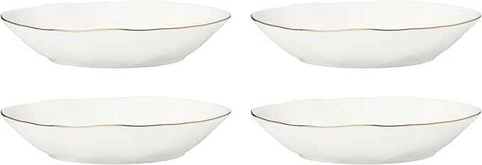 Lenox Dinnerware Set, Blue Bay White Pasta Bowls, Set of 4, Service For 4, Dishwasher and Microwave Safe, Made of Porcelain, 24 Ounce Capacity, Salad Bowl, Pasta Bowl, Gold Branding (White, 4 Pieces)
