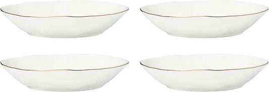 Lenox Dinnerware Set, Blue Bay White Pasta Bowls, Set of 4, Service For 4, Dishwasher and Microwave Safe, Made of Porcelain, 24 Ounce Capacity, Salad Bowl, Pasta Bowl, Gold Branding (White, 4 Pieces)