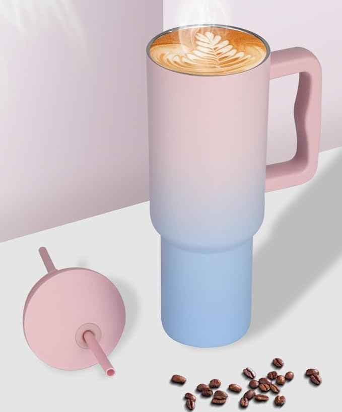 40 oz Tumbler with Handle and Straw & 6PCS Cup Accessories for 40 oz Cup - Vacuum Insulated Stainless Steel Double Wall Water Bottle Travel Coffee Mug - Holiday Gifts for Women Men (Bubble)