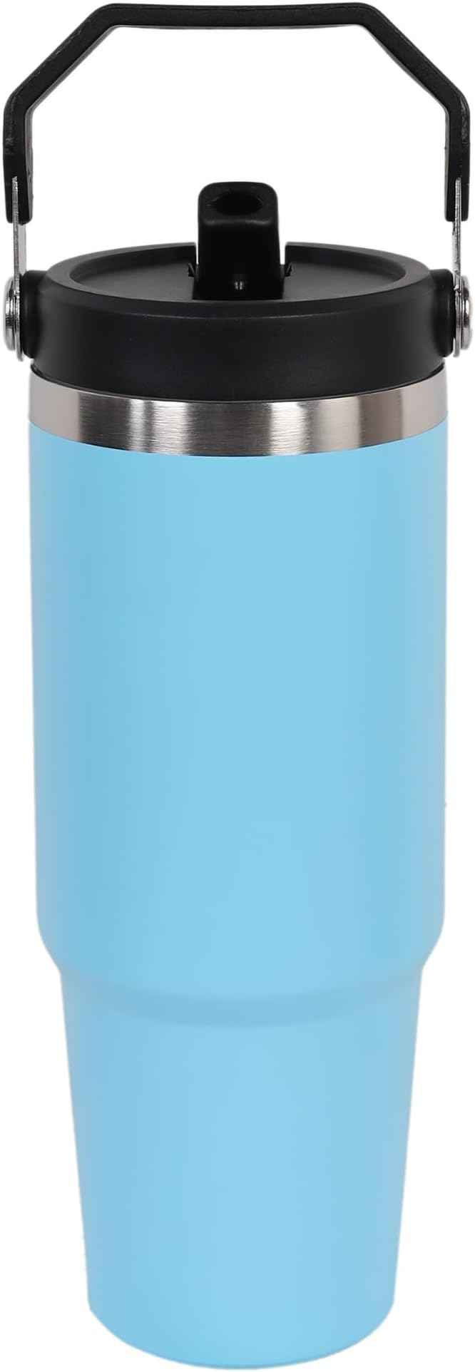30oz Stainless Steel Insulated Water Tumbler with Handle | Secure Twist Lid & Flip Straw | Leak-Proof, BPA-Free IceFlow Inspired Design (light sky blue)