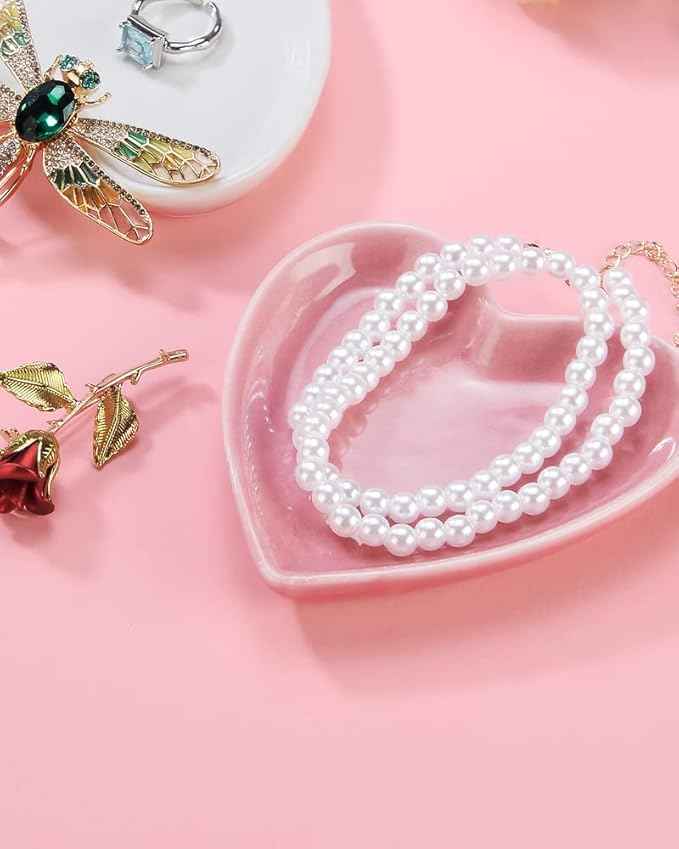 JAMEND CLXP Pink Heart Jewelry Tray, Engagement Wedding Ring Dish Earring Holder for Newlyweds, Sweet Gift for Women, Ceramic. NO ROSE.