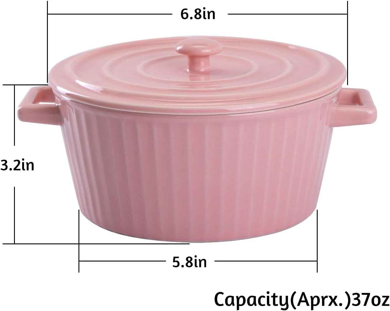 WHJY Pink Ceramic Casserole Dish with Lid，1 Quart Ceramic Casserole Pan for Bakeware Oven