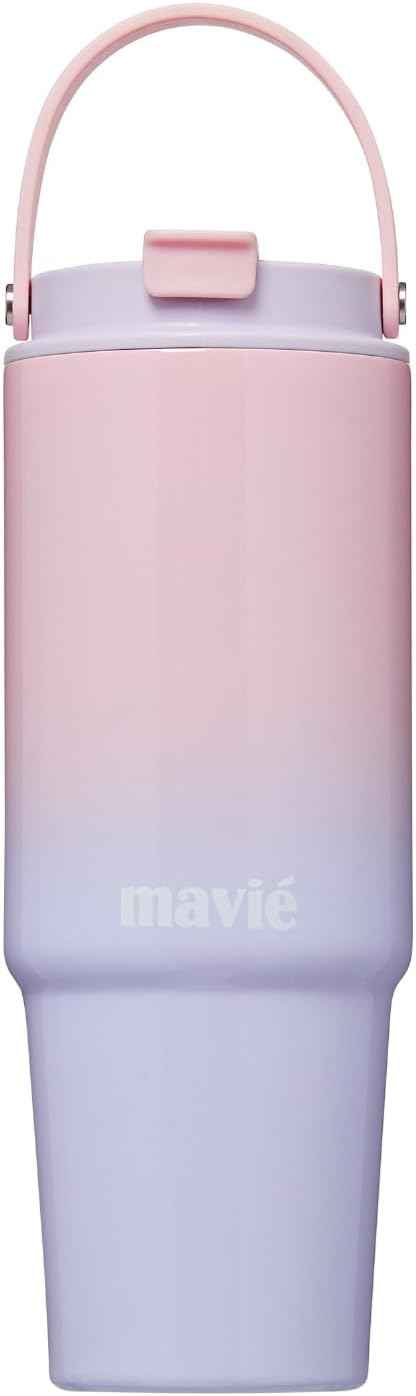 30oz Tumbler With Top Handle & Built-In Flip Straw + Sip Spout, Double Insulated Stainless Steel Water Bottle, 100% Leakproof & Reusable, Cup Holder Friendly Travel Coffee Mug (Aqua Pink)