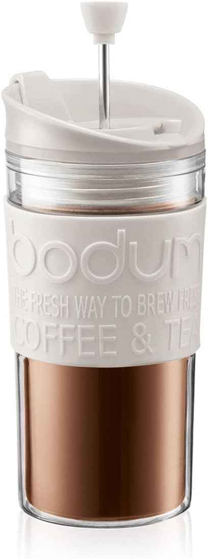 Bodum K11102-913 Travel Press Set Coffee Maker with Extra Lid, 12 oz, White