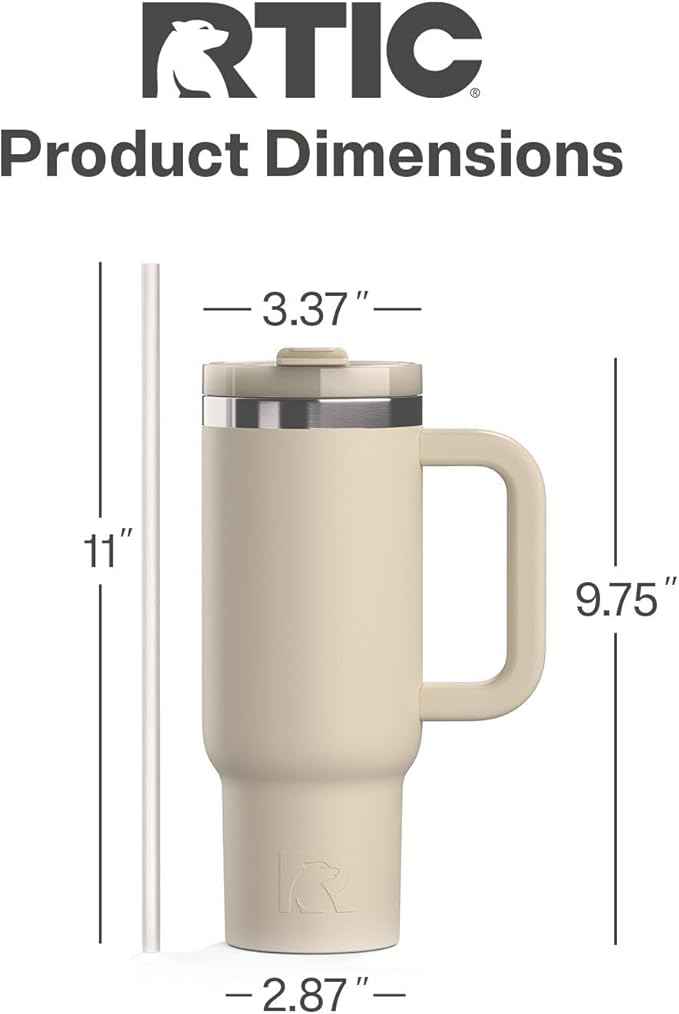 RTIC 30 oz Road Trip Tumbler Double-Walled Ceramic Lined InsulatedStainless Steel Portable Travel Coffee Mug Cup with Lid, Handle and Straw, Beach