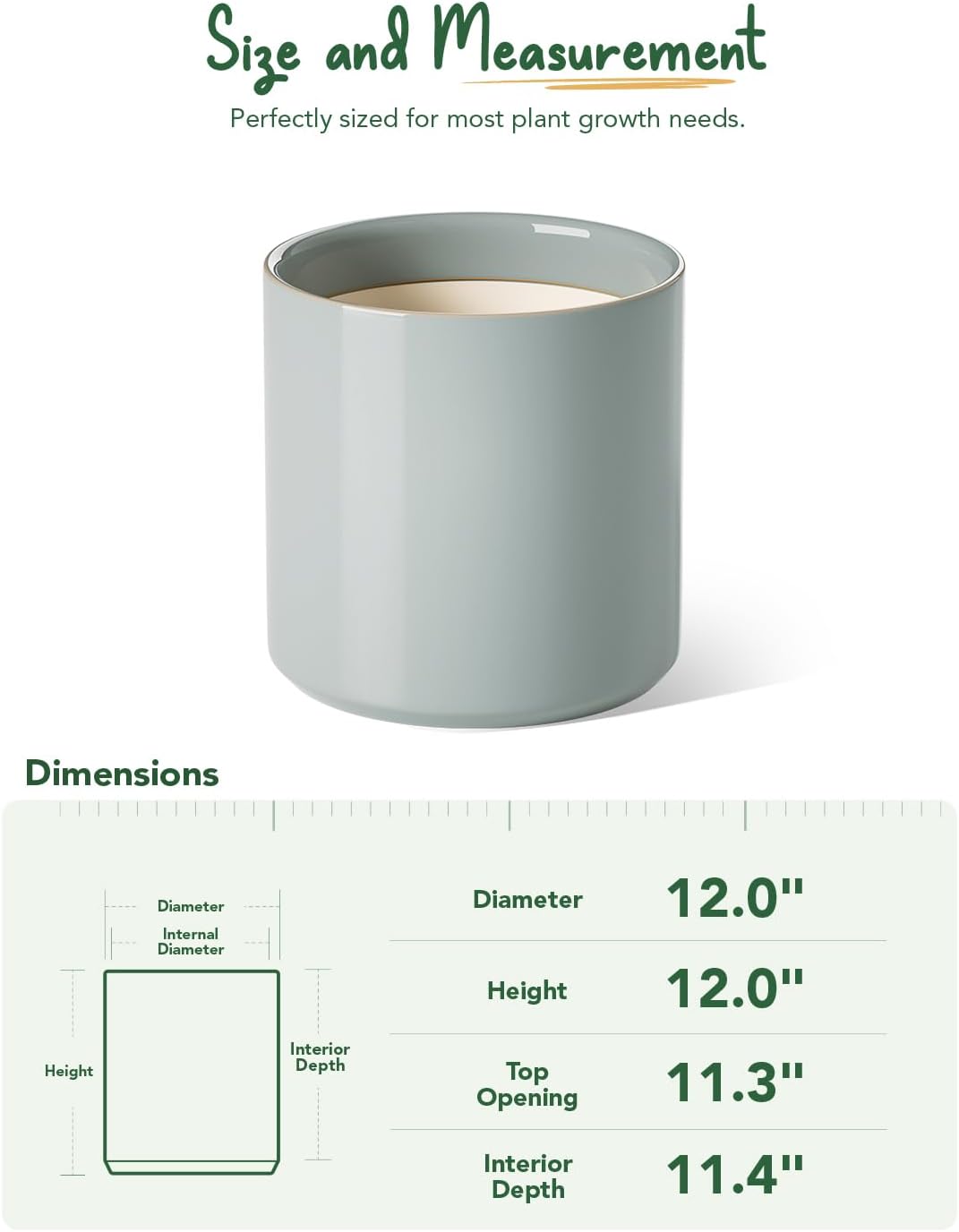 LE TAUCI 12 Inch Pots for Plants, Ceramic Large Plant Pot for Indoor Plants, Mid-Century Modern Flower Planter Pots with Drainage Hole and Removable Plug, Round Planter Pot, Reactive Glaze Blue Gray