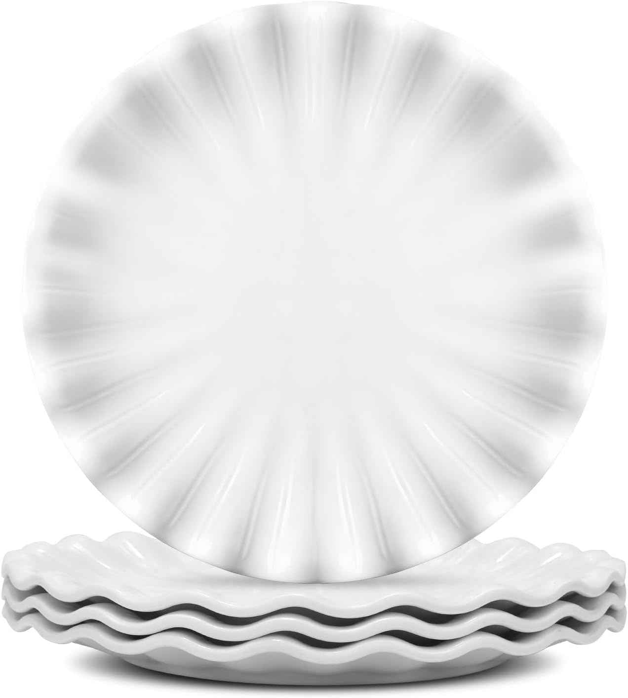 Unbreakable Dinner Plates Set of 4, Scalloped Edge Melamine Plates, Shatter-Proof & Lightweight, Plastic Plates Reusable for Party, Picnic, Outdoor Dining, BBQ,Wedding,Dishwasher Safe