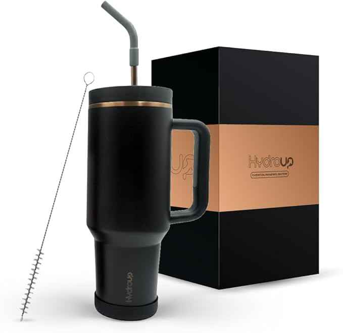 40oz Travel Tumbler Cup with Handle, Two-Way Slider Lid, Stainless Steel Straw with Silicone Tip, Vacuum Insulated Water Bottle for Hot & Cold Drinks, Great Gifts for Mom (Black Gold)