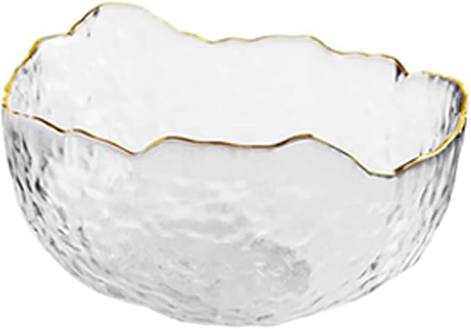 Glass Salad Bowl Irregular Lotus Flower Shape Serving Bowls, Mixing Nut Bowls for Kitchen Fruist, Snack, Dessert, and Ice Cream Candy Dishes (Crystal Clear with Gold Rim, 4.9")