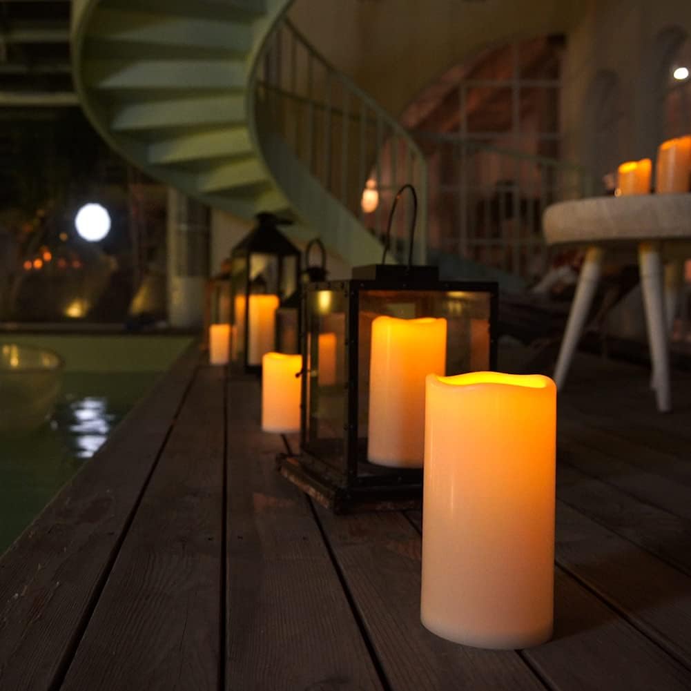 Homemory 6" x 4" Large Waterproof Outdoor Flameless Candles with Remote Control and Timer, Battery Operated Flickering LED Pillar Candles for Indoor Outdoor Lanterns, Porch, Long Lasting, Set of 2