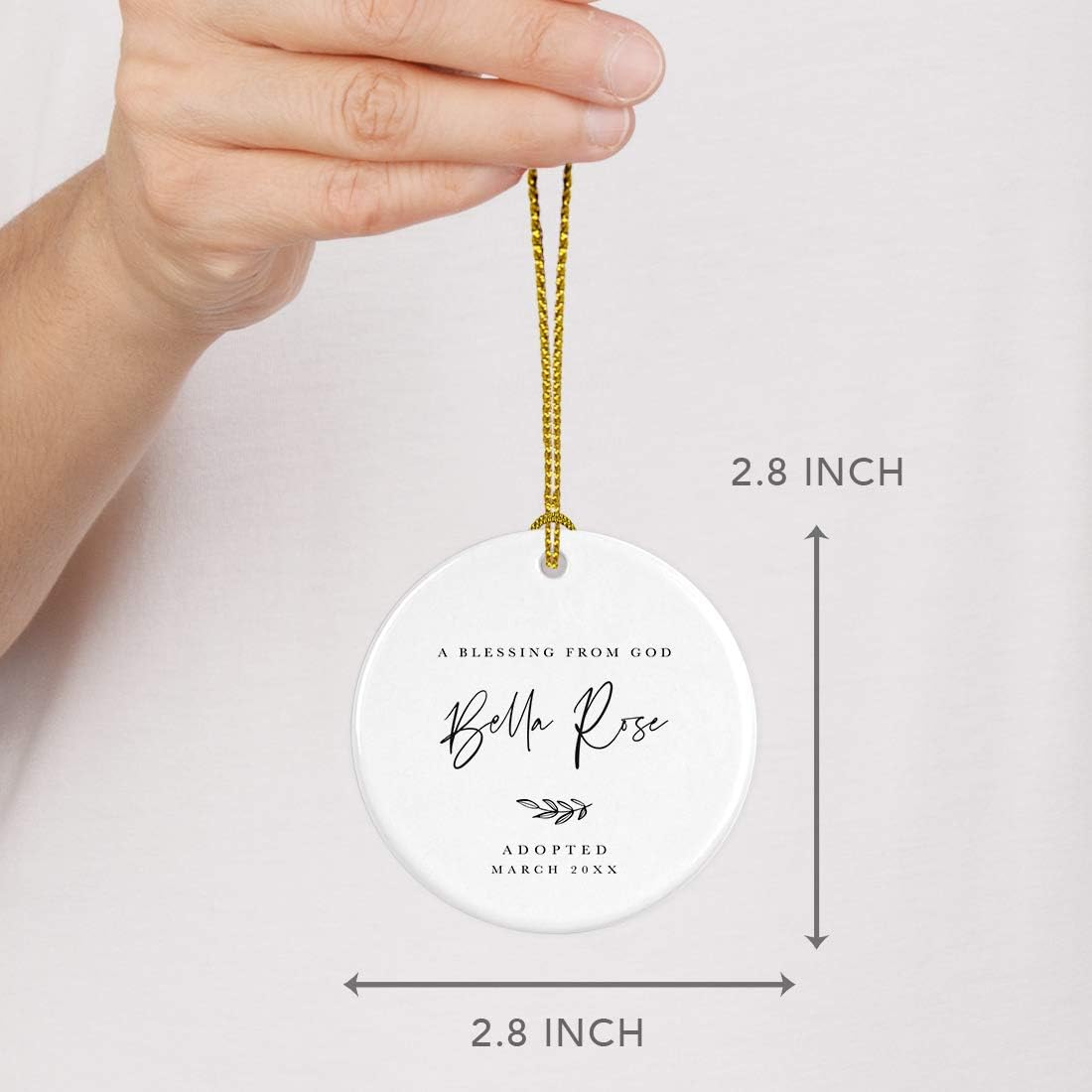 Andaz Press Personalized Adoption Round Ceramic Porcelain Christmas Tree Ornament Keepsake, A Blessing from God Olivia Rose Carter Adopted 2025 Antique Handdrawn, 1-Pack Adoption Ornament 2025