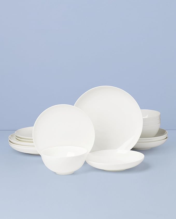 Lenox Dinnerware Set, Studio 1414 Coupe 16-Piece Set, Service For 4, Bone China Material, Dishwasher & Microwave Safe, Home And Kitchen, Kitchen And Dining, Plates And Bowls Sets (White, 16 Pieces)