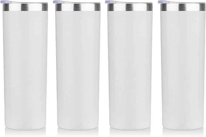 HASLE OUTFITTERS 20 oz Skinny Tumblers Bulk Set, Stainless Steel Insulated Slim Tumblers with Lids, Reusable Double Wall Travel Coffee Mugs, Durable Powder Coated Travel Water Cups(White, 4)