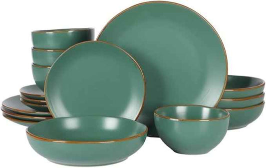 Gibson Home Hazeltine 16-Piece Green Stoneware Dinnerware Set – Plates and Bowls, Durable Ceramic Kitchen Dinner Set