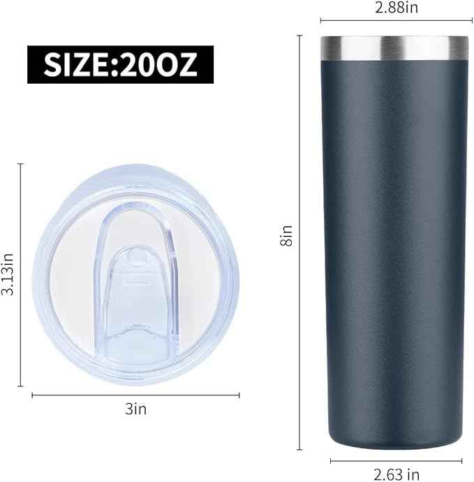 HASLE OUTFITTERS 20 oz Skinny Tumblers Bulk Set, Stainless Steel Insulated Slim Tumblers with Lids, Reusable Double Wall Travel Coffee Mugs, Durable Powder Coated Travel Water Cups(Navy, 12)