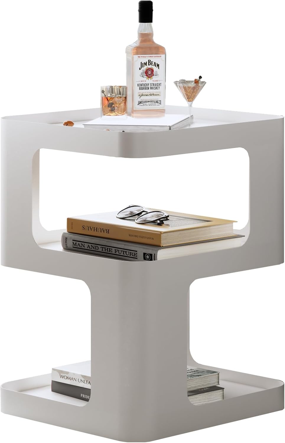 Modern Side Table,White end Table,Unique nightstand,Bedside Table,Metal 3-Tier Night Stand with Storage,Accent Side Table for Couch,Bedroom,Living Room.No Assembly Required.