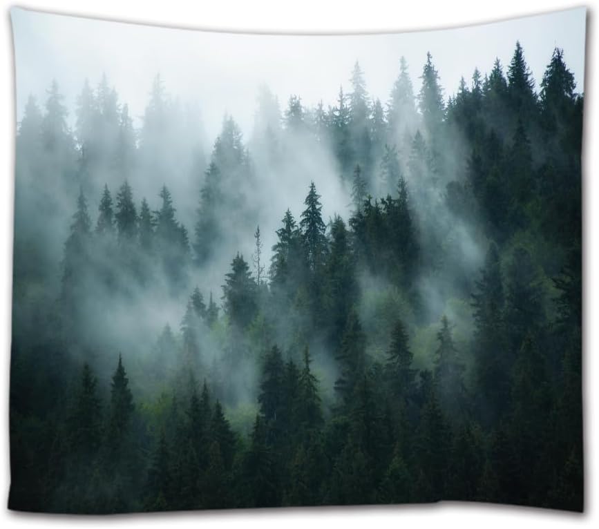 Mimihome Misty Forest Wall Tapestry, Nature Landscape Pine Trees in Fog Wall Hanging for Bedroom Living Room Dorm, 60x50 inch