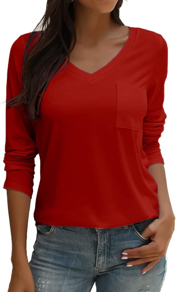 Tobrief Women's Long Sleeve V-Neck Shirts Fall Graphic Tees Loose Casual T-Shirt