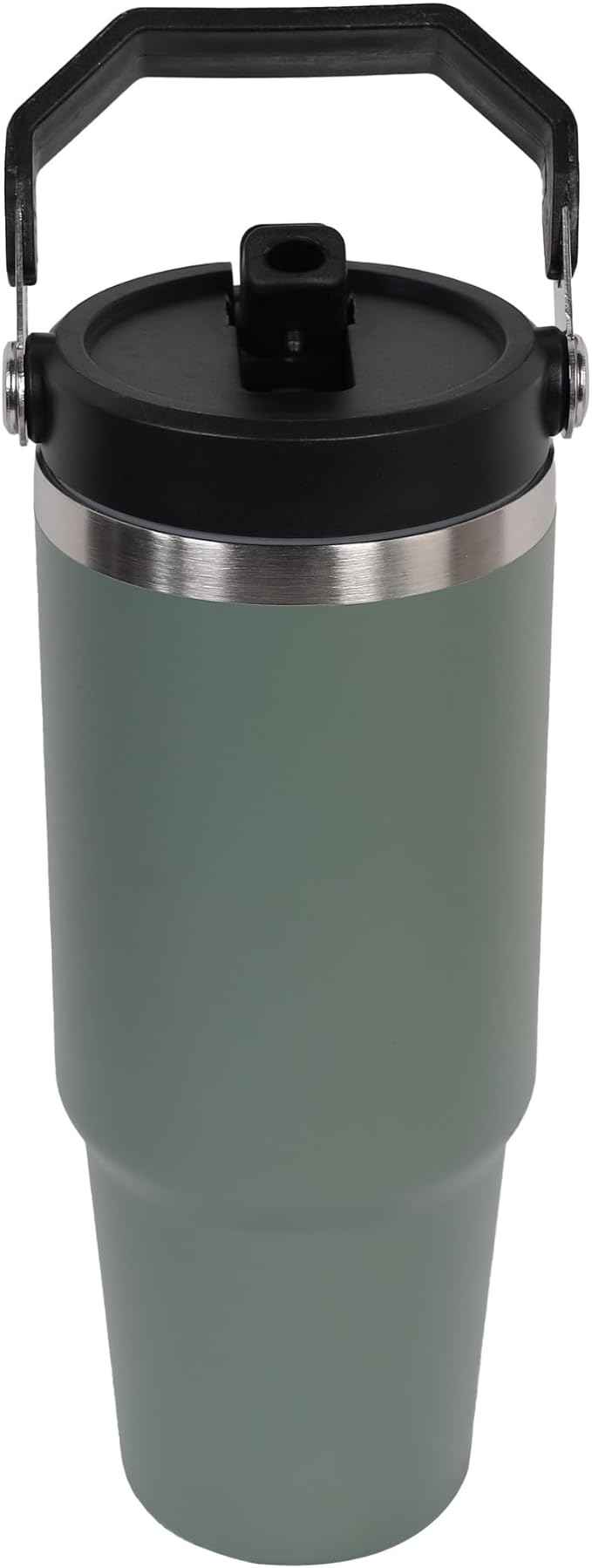 30oz Stainless Steel Insulated Water Tumbler with Handle | Secure Twist Lid & Flip Straw | Leak-Proof, BPA-Free IceFlow Inspired Design (Olive Green)