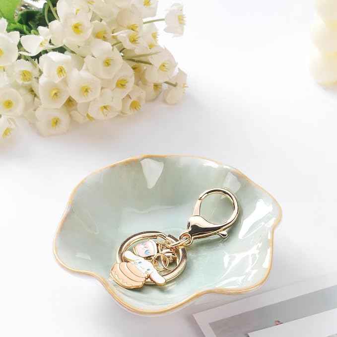 JAMEND CLXP 2PCS Lotus Leaf Shape Ring Holder Dish, Small Key Bowl, Ceramic Trinket Tray Jewelry Dish Organizing Necklace Earrings for Mom Friend Sister, All Jewelries Are NOT Included, Light Green.…