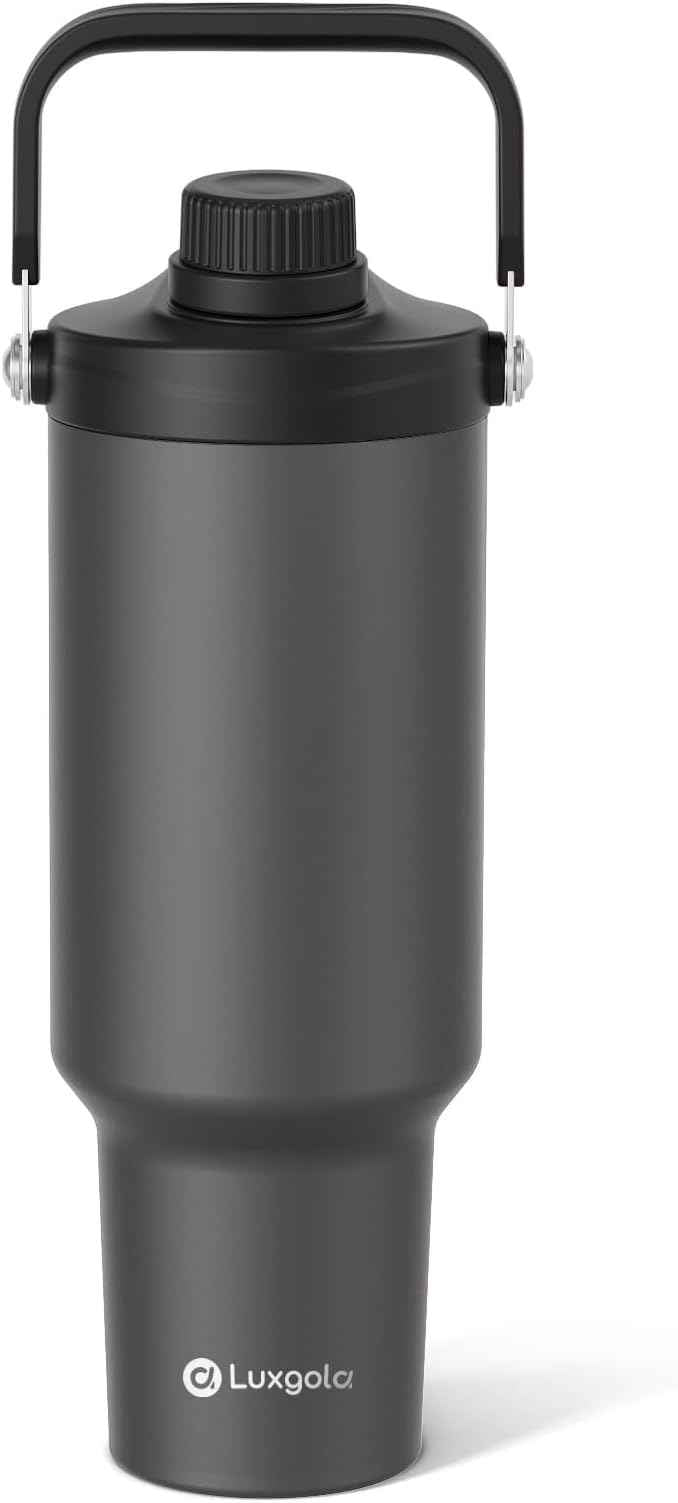 40 oz Insulated Tumbler, Double Wall Vacuum Stainless Steel Cup with Handle and Spout Lid, For Cold/Hot Drinks, Coffee Travel Mug for Car Holder/Home/Office/Party/Camping (Carbon Grey-1 Pack)