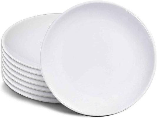 Melamine Plates 8Pcs Lightweight Unbreakable Plastic Dinner Dishes Plates Set Feeding Serving Camping Reusable and Dishwasher Safe (8 Inches)