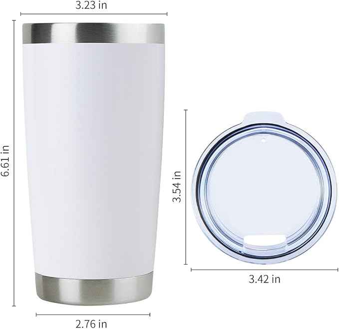 DOMICARE 20oz Stainless Steel Tumbler Bulk with Lid, Double Wall Vacuum Insulated Travel Mug, Powder Coated Coffee Cup, Powder White, 4 Pack