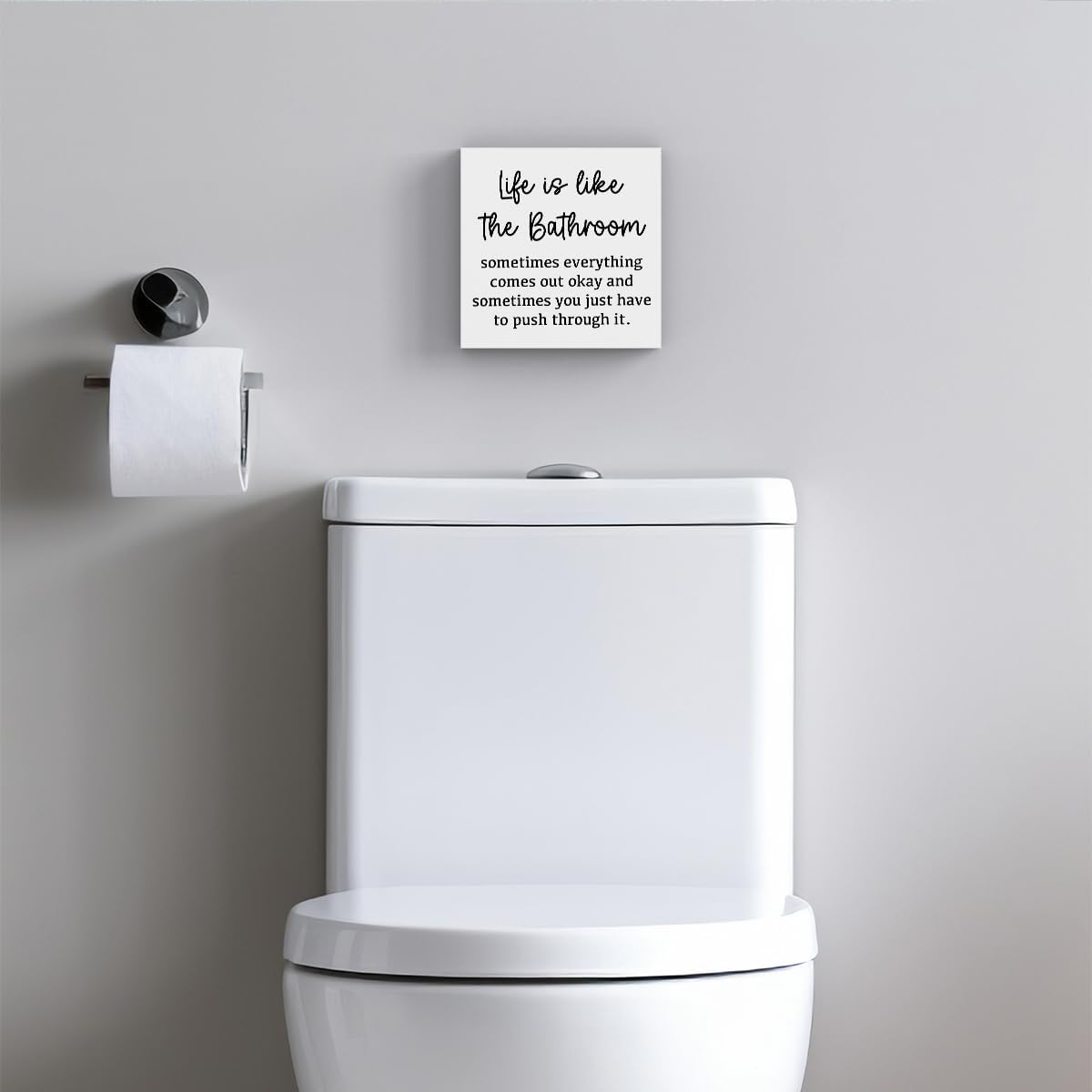 Life Is Like The Bathroom - Black and White Bathroom Decor Sign, Funny Wooden Box for Home Farmhouse Living Room Table Shelves