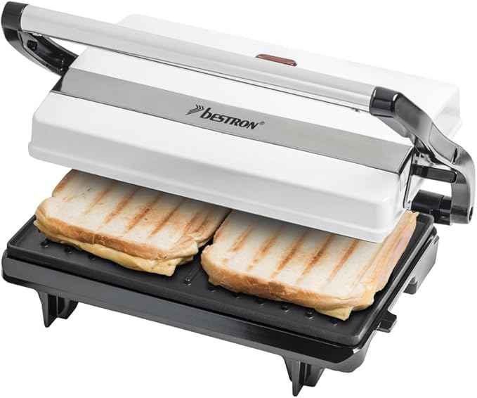 Bestron Grill a contatto per toast e panini, Rivestimento antiaderente, Viva Italia, 700 W, Bianco