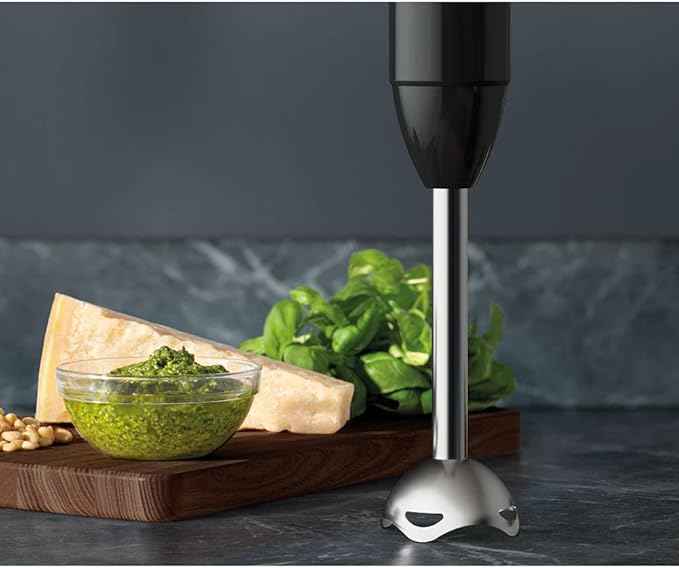 AEG HB4-1-6GG hand blender, including 2 stainless steel blades, comprehensive accessories, BPA-free, 2 speed settings, turbo function, dishwasher safe, brushed stainless steel / grey