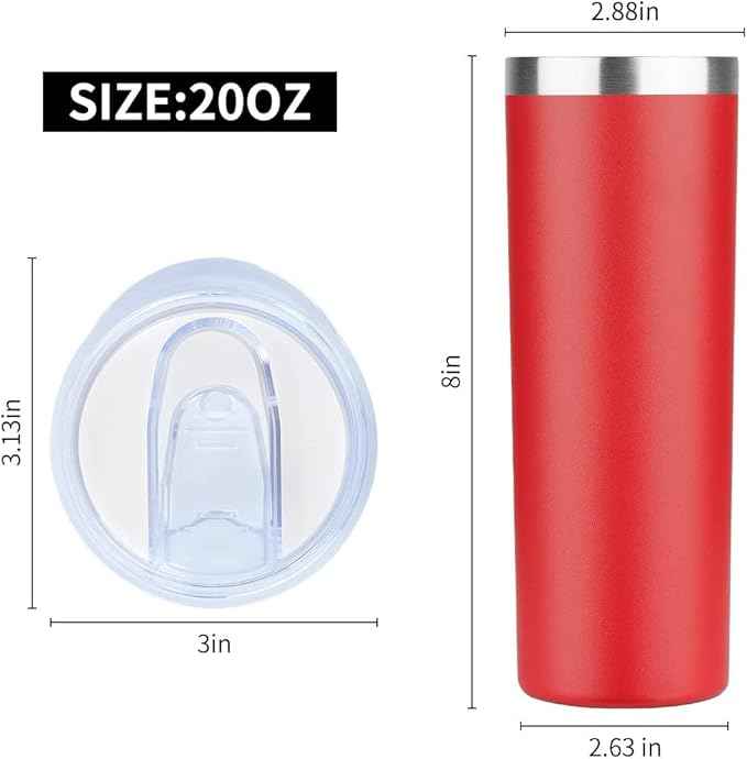 HASLE OUTFITTERS 20 oz Skinny Tumblers Bulk Set, Stainless Steel Insulated Slim Tumblers with Lids, Reusable Double Wall Travel Coffee Mugs, Durable Powder Coated Travel Water Cups(Red, 12)