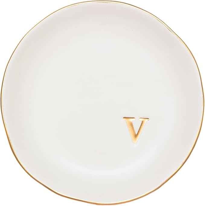 COLLECTIVE HOME - Ceramic Jewelry Tray, Decorative Trinket Dish for Rings Earrings Necklaces Bracelet Watch Keys, Birthday Mother's Day Christmas Gift for Women, 4.75", White Surface (V)