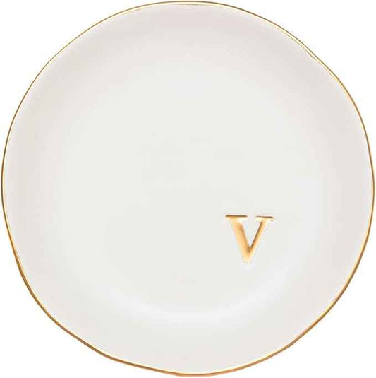 COLLECTIVE HOME - Ceramic Jewelry Tray, Decorative Trinket Dish for Rings Earrings Necklaces Bracelet Watch Keys, Birthday Mother's Day Christmas Gift for Women, 4.75", White Surface (V)