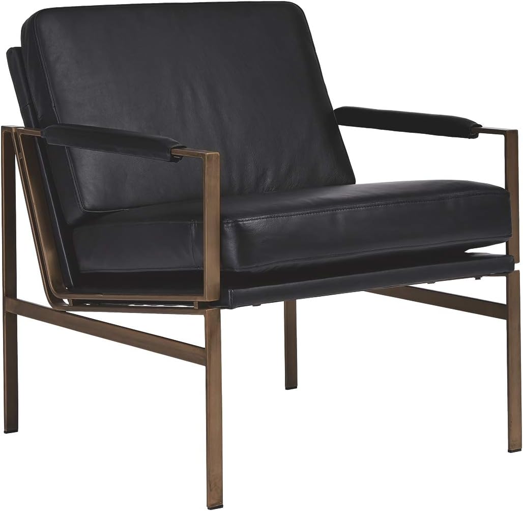 Signature Design by Ashley Puckman Mid-Century Modern Leather Accent Chair, Black